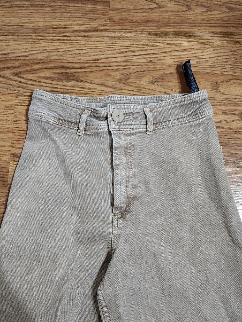 Zara High Rise Wide Leg Cropped Jeans Beige Frayed Hem Raw Edge Women's US 4 36 - Picture 6 of 12